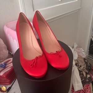 J. Crew Red Satin Ballet Pumps with Bow
